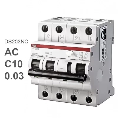 Дифавтомат DS203NC C10 AC30 (4П C 10A 30mA тип AC)
