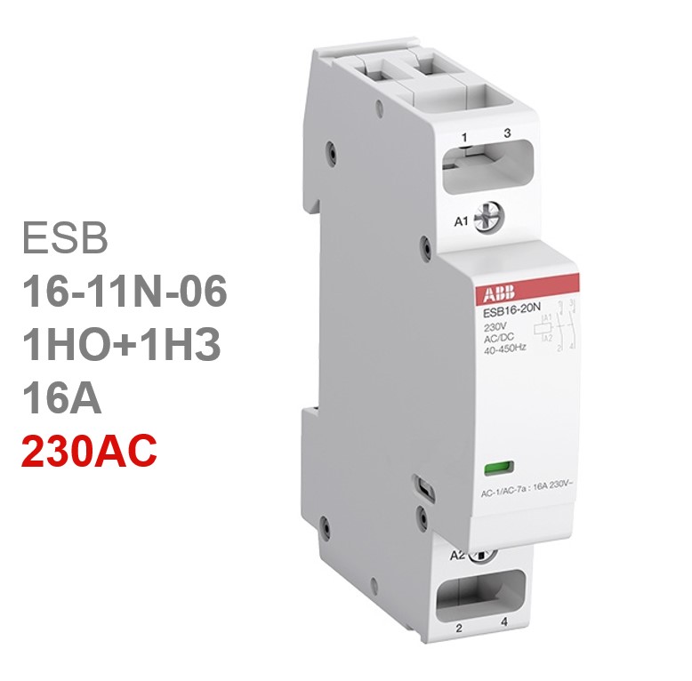 Контактор ESB16-11N-06 модульный (16А АС-1, 1НО+1НЗ), катушка 230В AC/DC