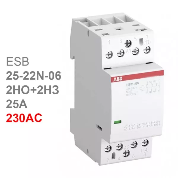 Контактор ESB25-22N-06 модульный (25А АС-1, 2НО+2НЗ), катушка 230В AC/DC