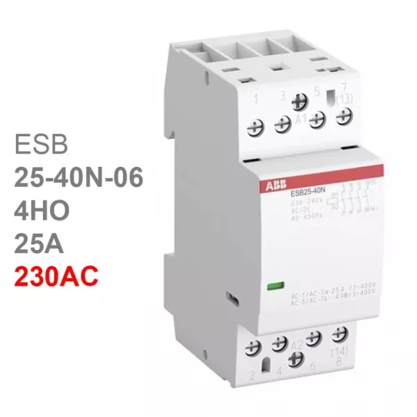 Контактор ESB25-40N-06 модульный (25А АС-1, 4НО), катушка 230В AC/DC