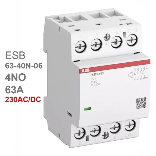 Контактор ESB63-40N-06 модульный (63А АС-1, 4НО), катушка 230В AC/DC